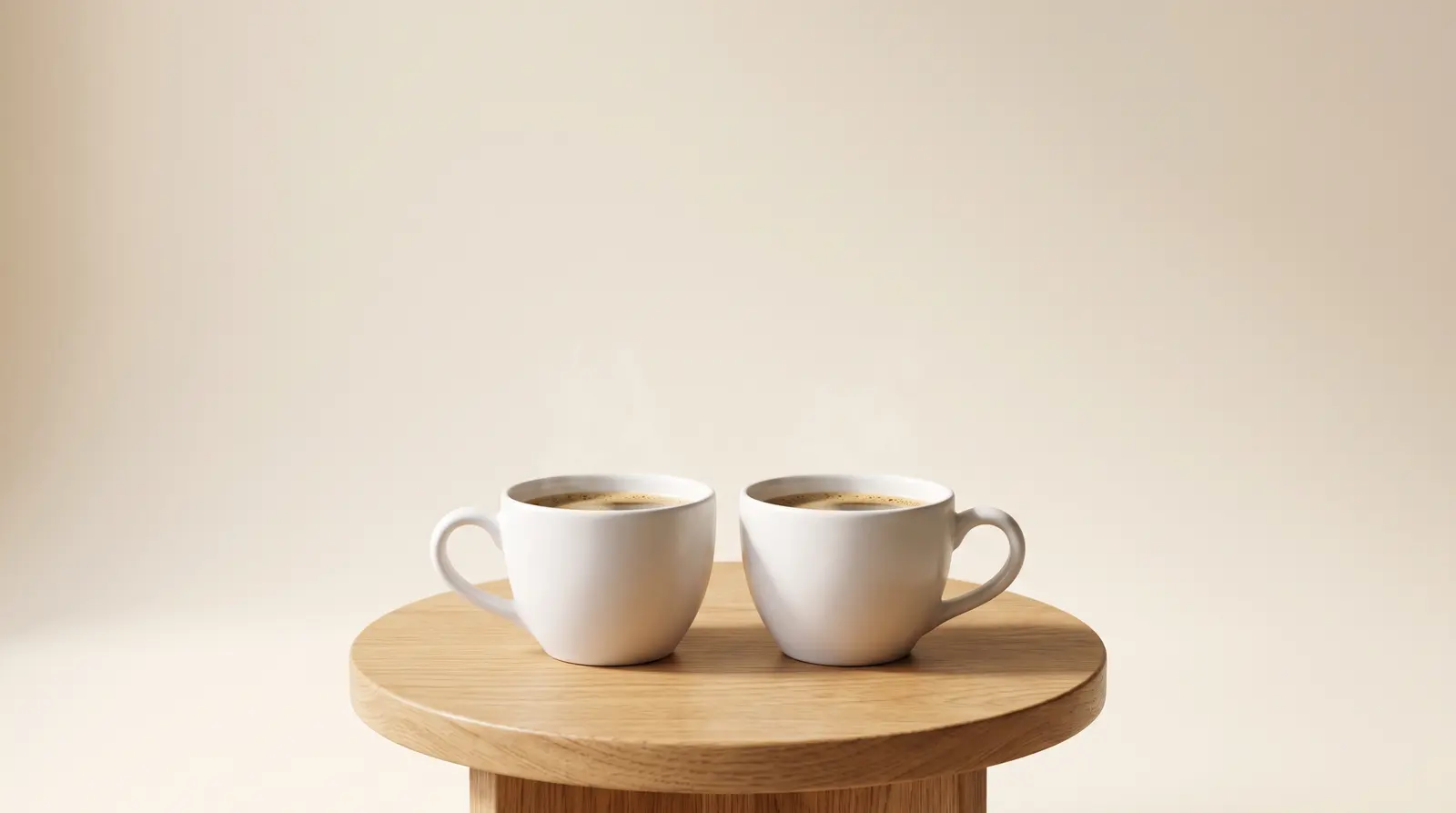 Dos tazas de café frente a frente en una mesa redonda
