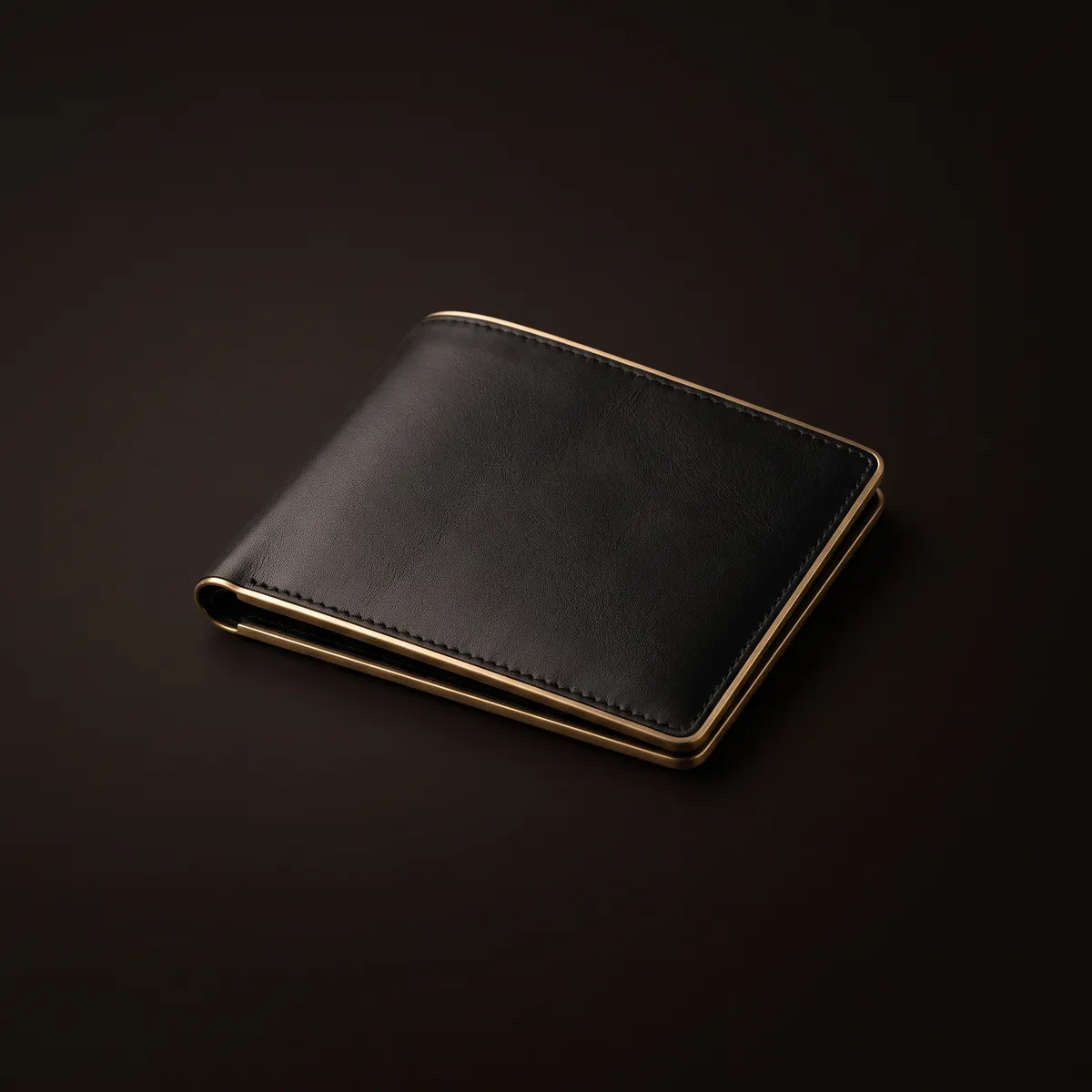 Cartera de piel negra con filo dorado