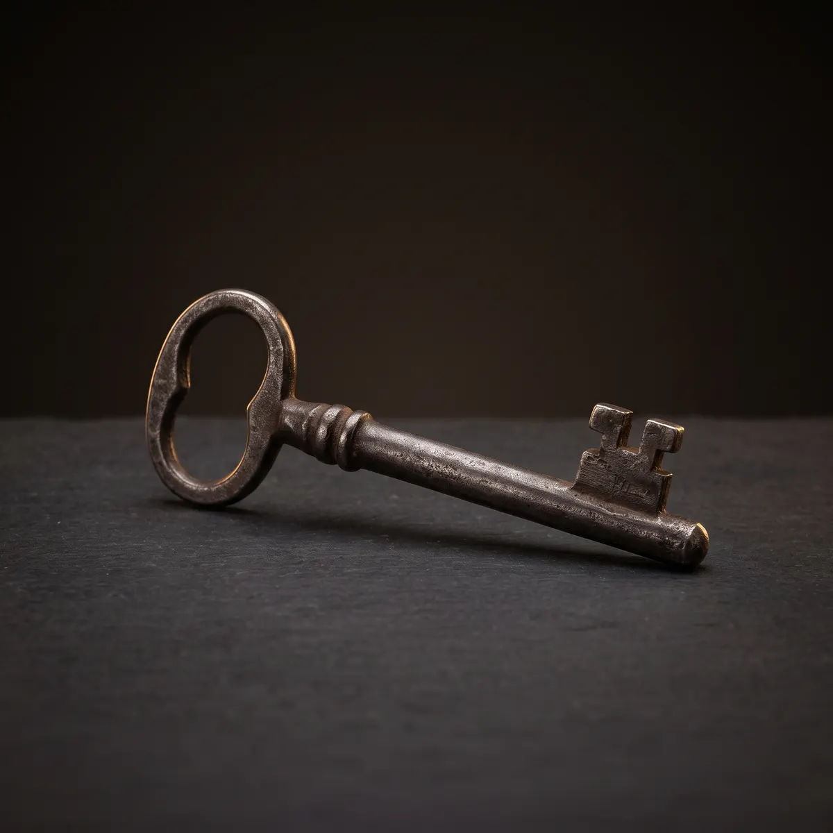 Llave antigua de hierro sobre pizarra